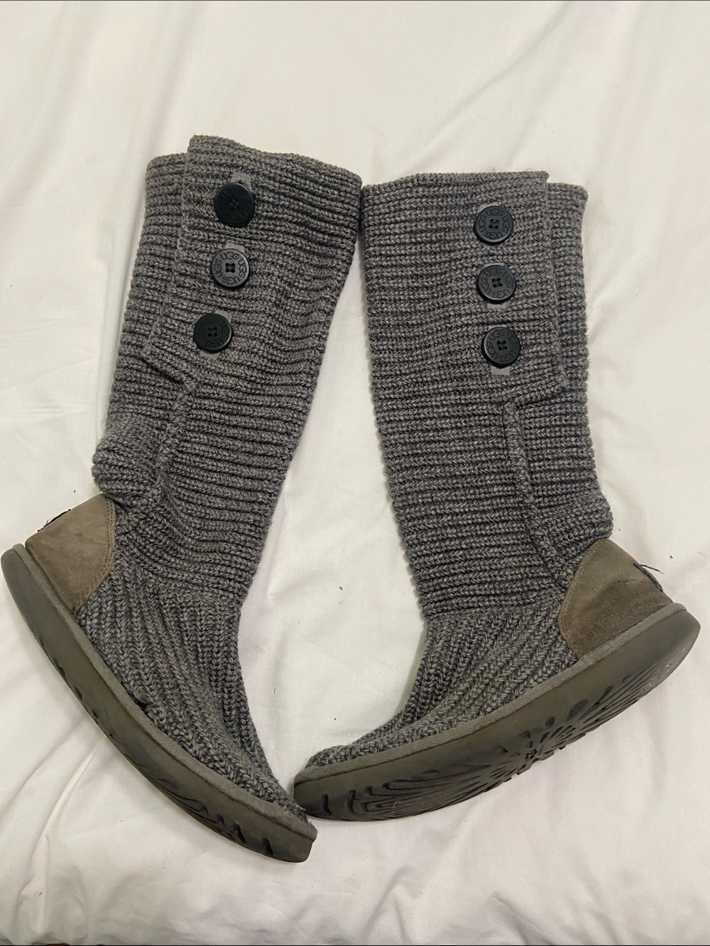 UGG Gray Knit Button-Accent Tall Boots